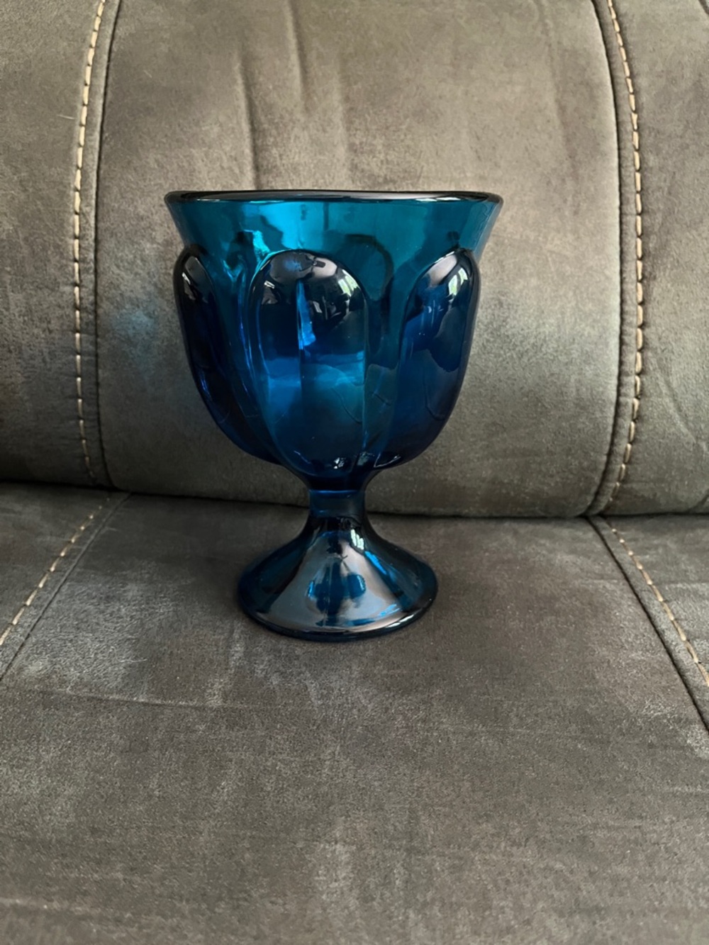 MCM Vintage Viking Bluenique Glass Pedestal Candy dish